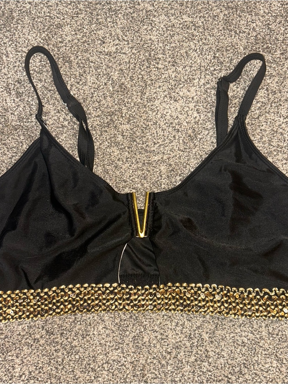 Black Swimsuit Top with Gold Trim Accent